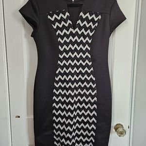 Connected Apparel Womens Black Chevron Cap Sleeve Notch Neck Sheath Dress 12
